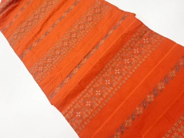 リサイクル　横段に草花模様織出し名古屋帯